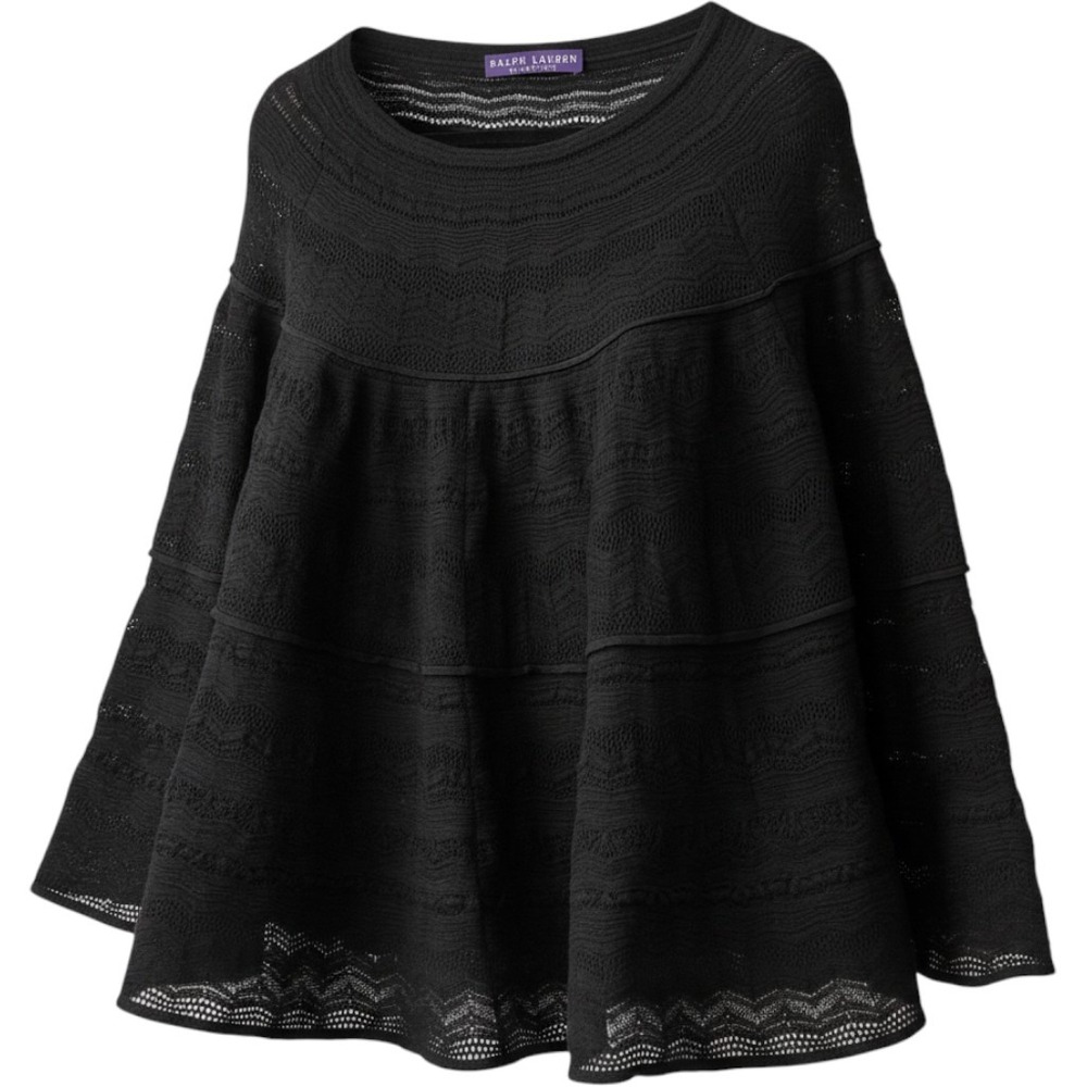 Ralph Lauren Purple Label Collection Black Knit Tiered Flared Top/Poncho
